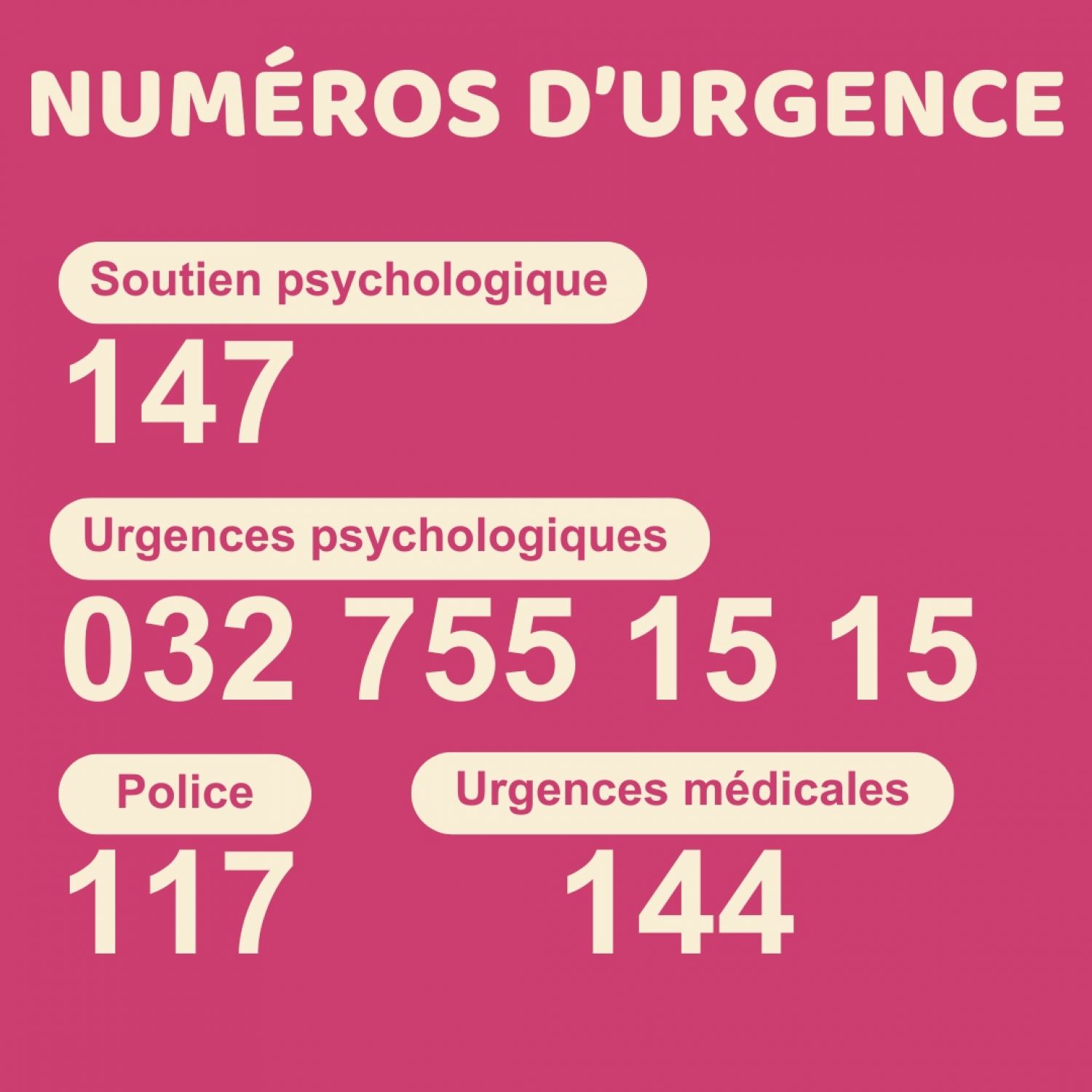 NUMÉROS D'URGENCE